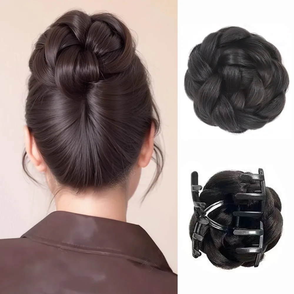 Eleganter Synthetischer Haarknoten mit Haarklammer Flauschiger Natürlicher Perücken-Haarschmuck Braun Schwarz Haarteil für Frauen