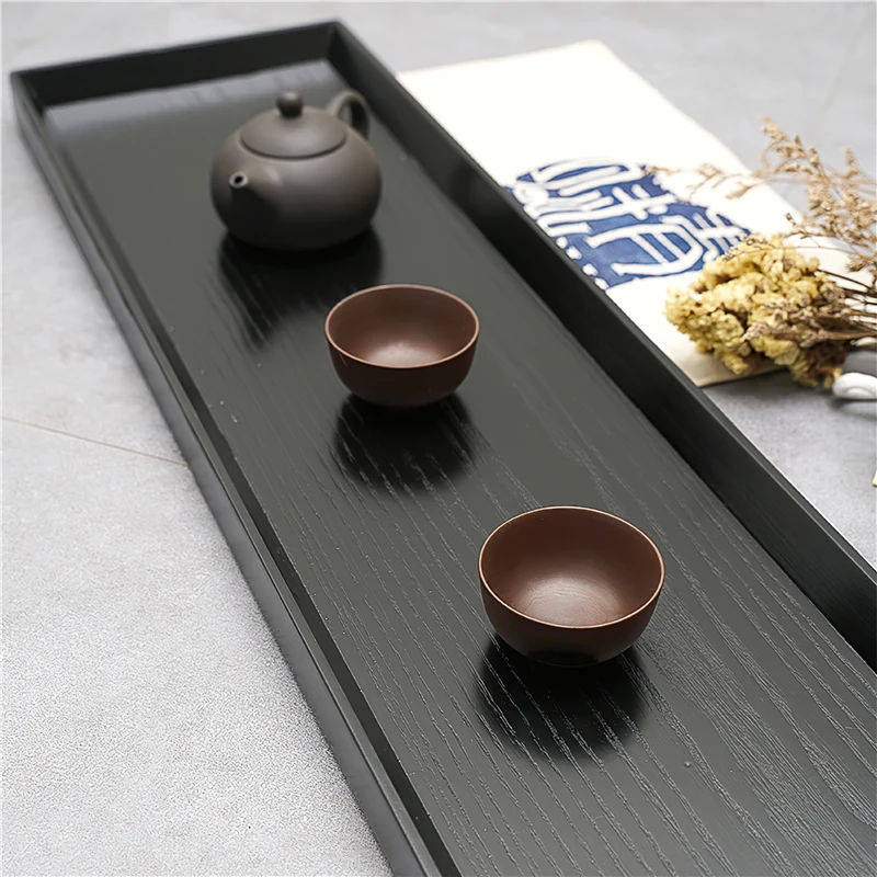 Wooden Tray Japanese Style Black Creativity Rectangle 66cm Coffee Tea Set Pallet Food Cake Plate Home Kitchen Storage Supplies