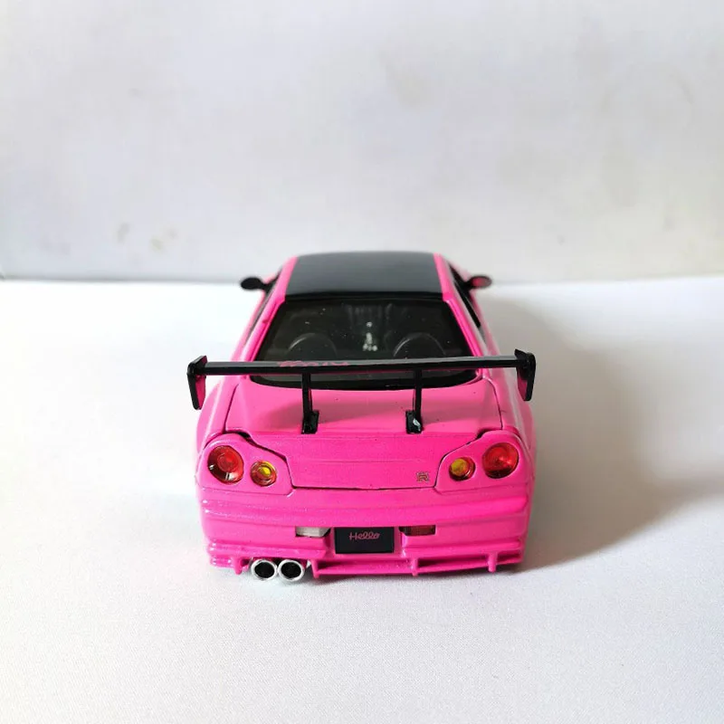 Diecast Alloy 1:24 Pink 2002 Skyline GTR R34 Car Model Adult Classic Collection Display Ornament Gift Souvenir