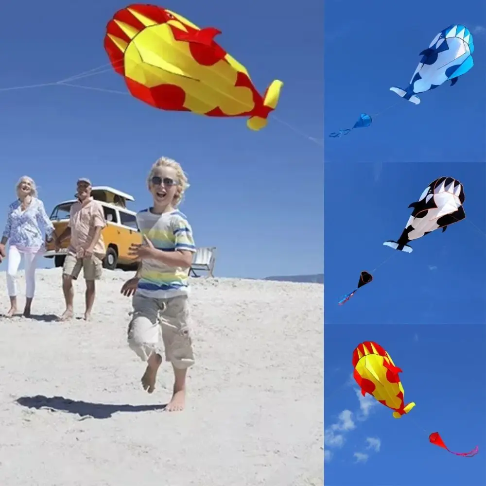 Nowy 2,2m Duży Latawiec Wieloryb/Delfin Jednożyłowy Długi Ogon Miękki Latawiec Łatwy w Obsłudze Plastikowy Latawiec Ripstop Zabawka Latająca Zabawa na Świeżym Powietrzu Sporty