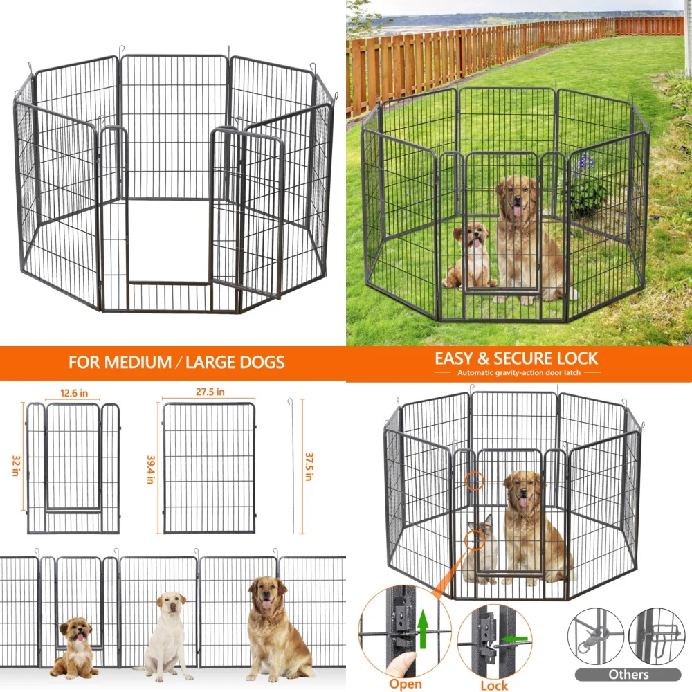 

8 Panel Dog Fence Outdoor 40 Inch Heavy Duty Exercise Pen for RV Camping Yard Portable Pet Playpen Large Animal Enclosure Safety