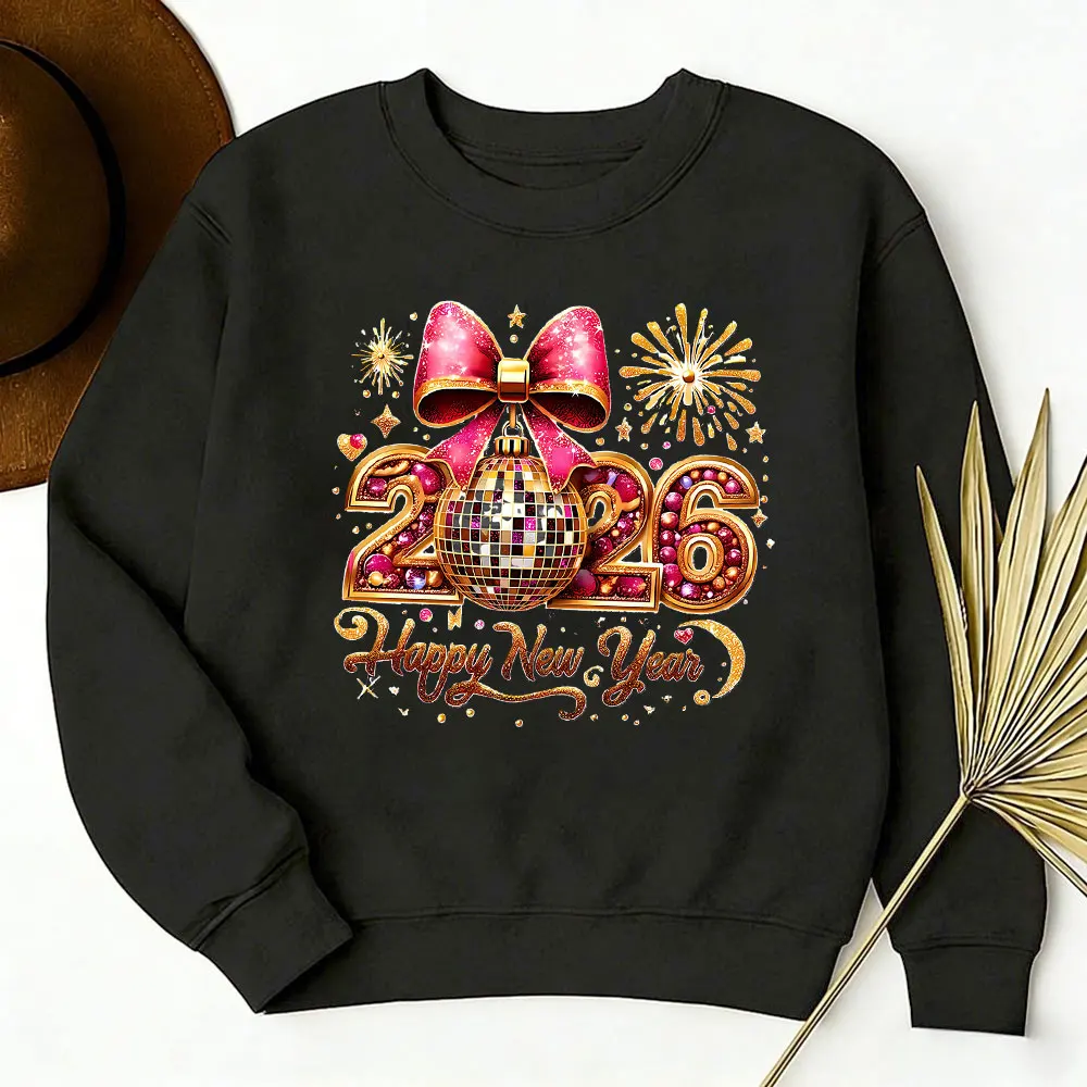 

Happy New Year 2026 Glitter Women Men Hoodie New Year's Eve Winter Long-sleeve Family Matching Sweatshirt Fashion Casual Sweater