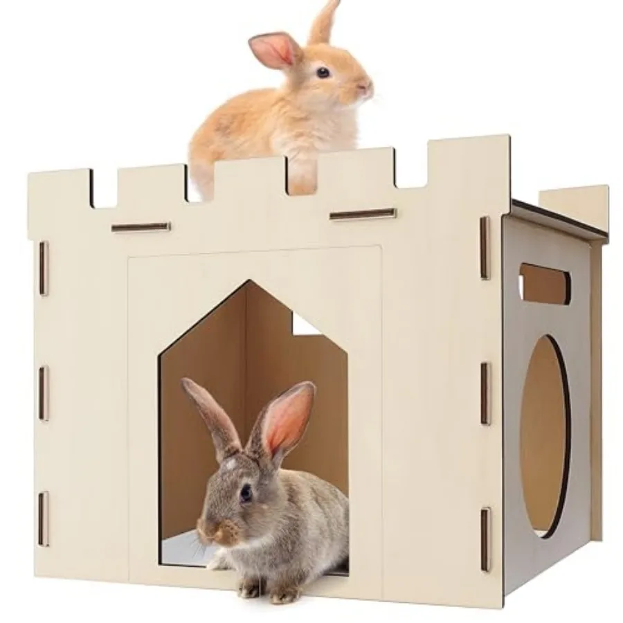 

Large Sturdy Bunny House with Spacious Balcony Hidey Detachable Playhouse for Rabbit Hideout Castle Tower Toys for Indoor Bunni