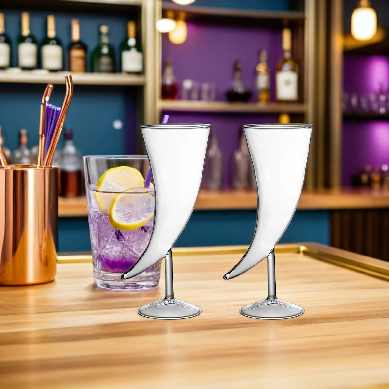 

2Pcs Glass Horn Goblet Creative Transparent Wine Glasses Stable Non-Slip Decorative Home Bar Cocktail Cups Gift Set