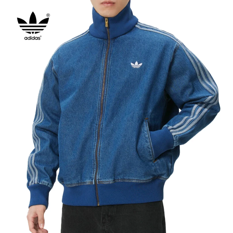 

Мужская модная джинсовая спортивная куртка adidas Originals в стиле ретро, повседневная верхняя одежда для активного отдыха KD1517