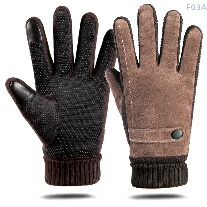 

Winter Men's Gloves Suede Keep Warm Touch Screen Windproof Driving Guantes Thick Plush Anti Slip Outdoor Male Leather Gloves