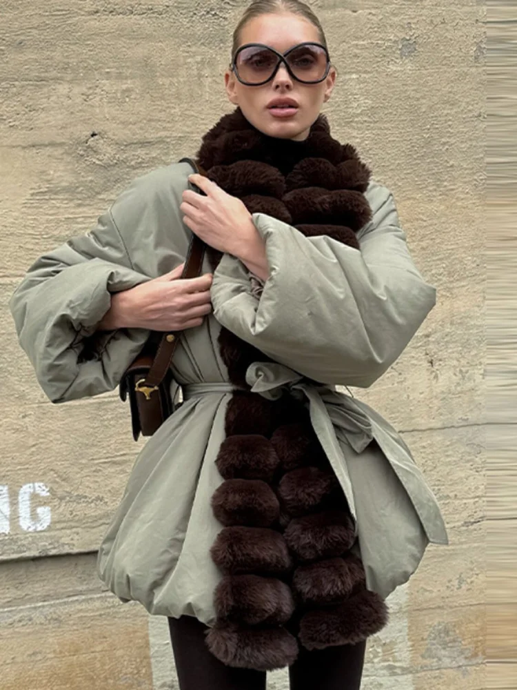 

Women Casual Fake Fur Cotton Jacket Long Sleeves Adjustable Waist Thick Warm Coat New Lady Winter High Street Commute Outwear