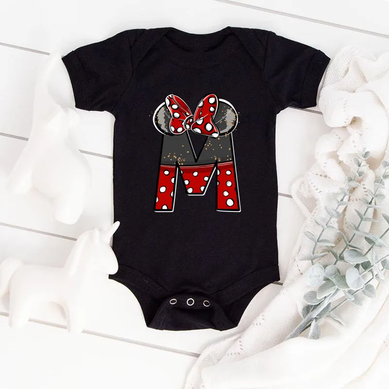 2023 New Baby Girls Clothes 100% Cotton Romper Minnie Mouse Name Capital Letters A-Z Print Jumpsuits Bodysuits & One-pieces