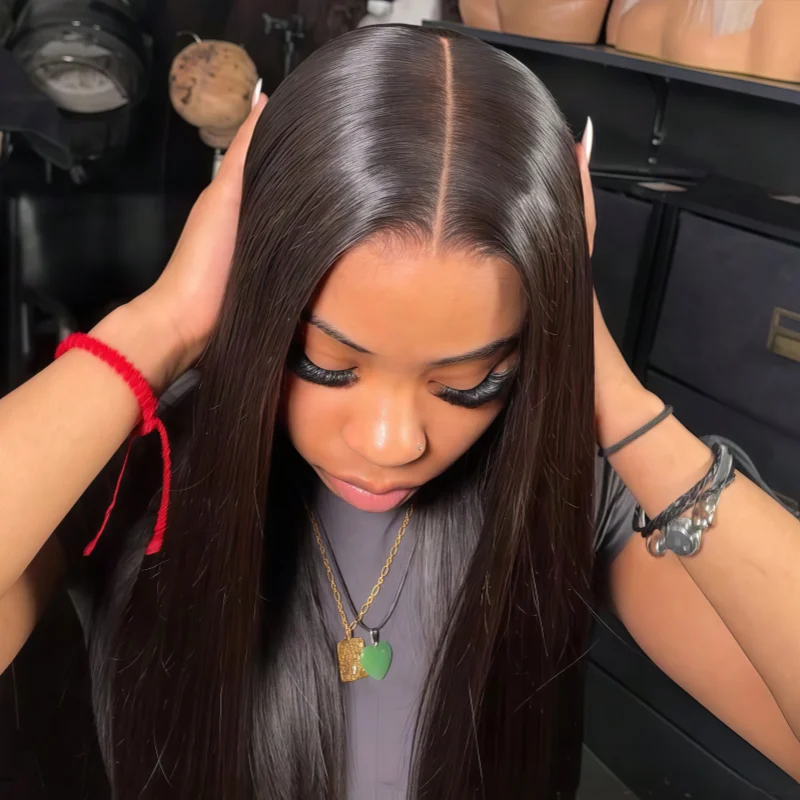 40/42 Inch 250% Density Straight Real Human Hair Wig,13x6/13x4 HD Transparent Lace Wig,Pre Plucked Natural Hairline,Natural Black,Natural Realistic Look,Easy To Install,Ideal For All Black Women,Clearance Sale