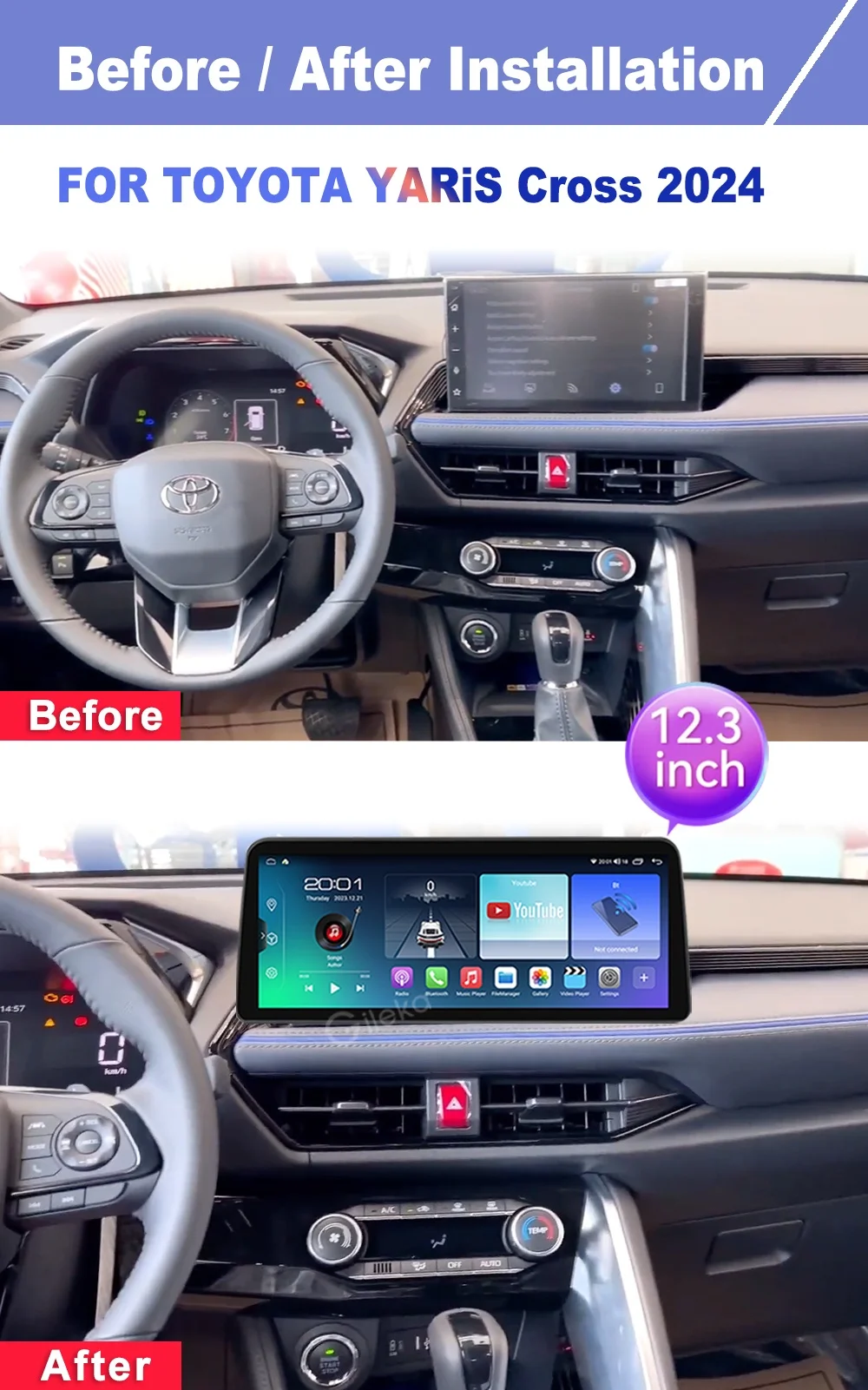 12.3 inch Screen Carplay Android For Toyota YARiS Cross 2024 Car Radio Stereo Multimedia Player GPS WiFi 4G Head Unit