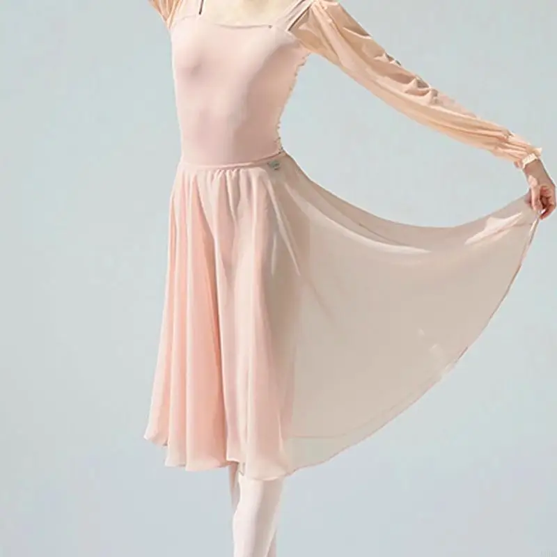 P8DB Womens Ballet Skirt Pull on Elastic Waist Dance Midi Wrap Skirt Sheer Over Scarf