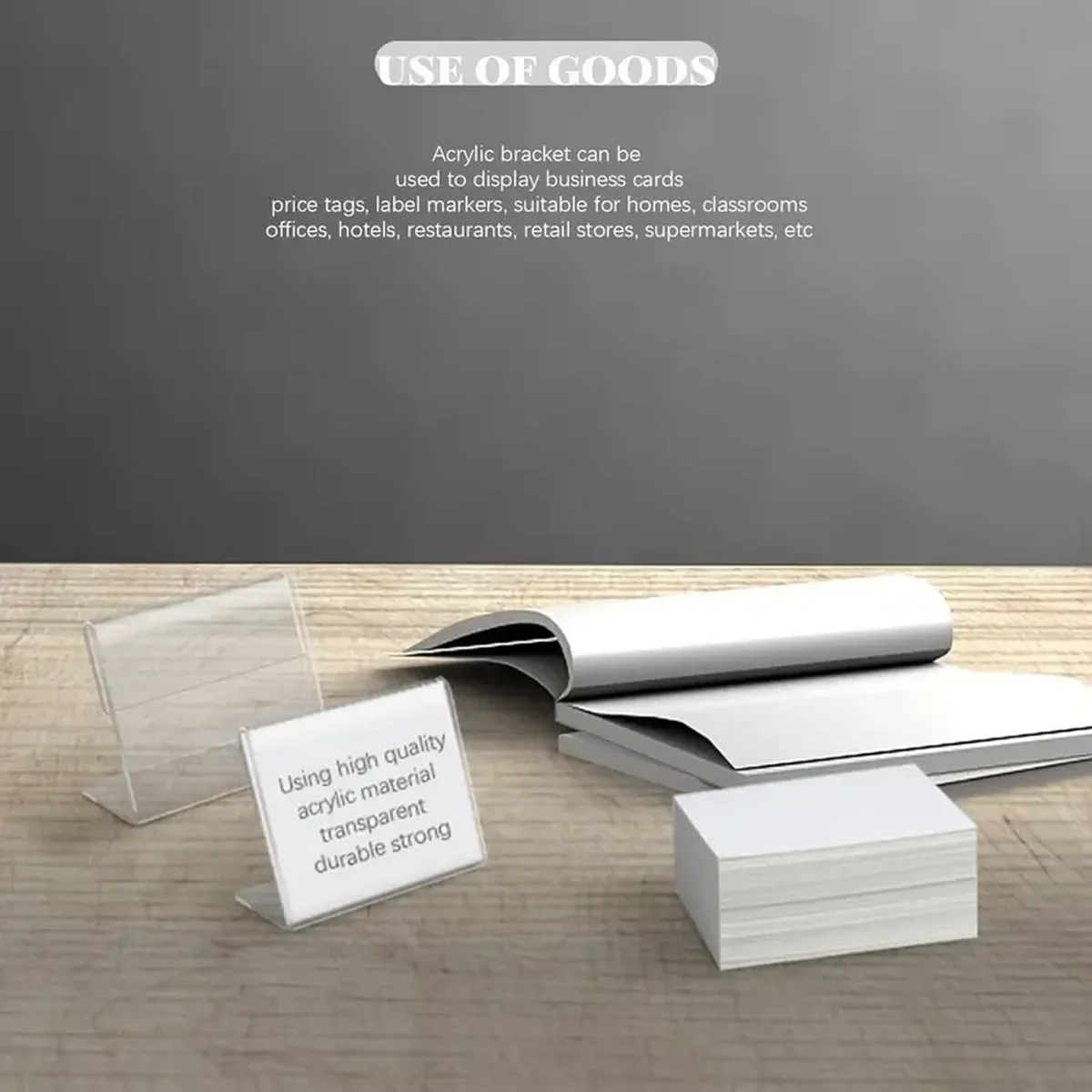 Mini Transparent Sign Display Stand 3.5x2.4 in Horizontal Tilt L-Shaped Plastic Business Card Price Tag Counter Top Rack