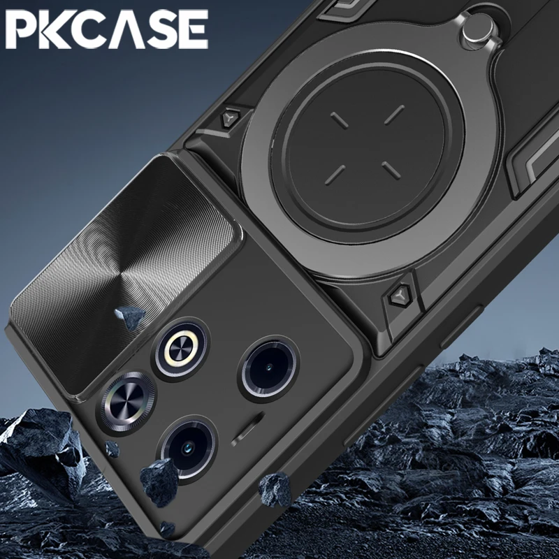 

PKCASE Shockproof Bracket Case For Infinix GT 20 Pro Slide Window Cover For Tecno Spark 30 Pro 30C Go 2025 Pova 6 Pro 5G Neo