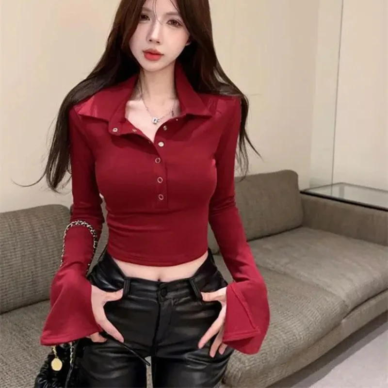 Spring Autumn Woman Tshirt Slim New Korean Popular Clothes Casual Tops Youthful In Trend 2025 Cheap Polo Neck T Shirt for Women