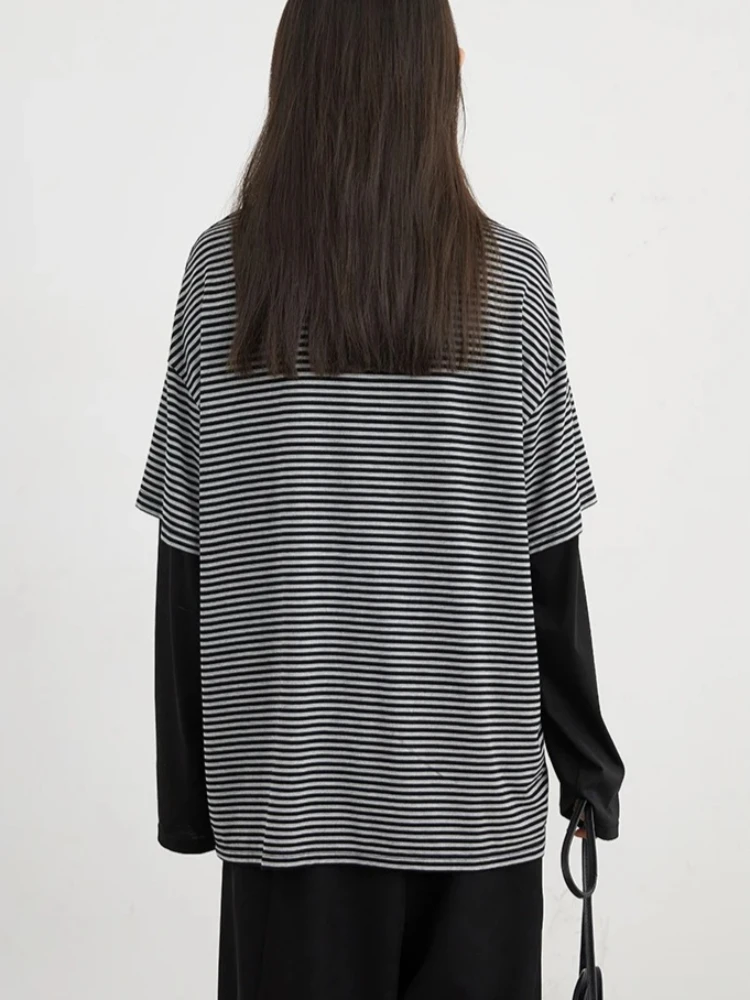 CHIC VEN 패션 여성 티셔츠 루즈 캐주얼 긴팔 스트라이프 O넥 패치워크 티 여성 탑 봄 가을 2026