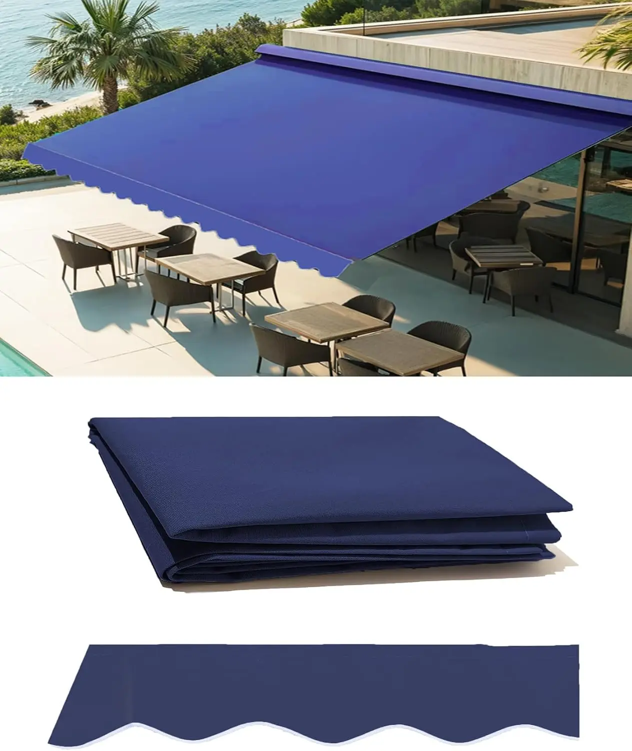 13' x 10' Retractable Patio Awning Replacement Fabric,Sunshade Canopy