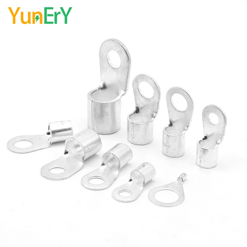 10PCS OT10/16/25/35/50-6/8/10/12/14 Electrical Terminal O-Type Terminal Cable Connector Copper Tinned Ring Connector 12-1/0 AWG