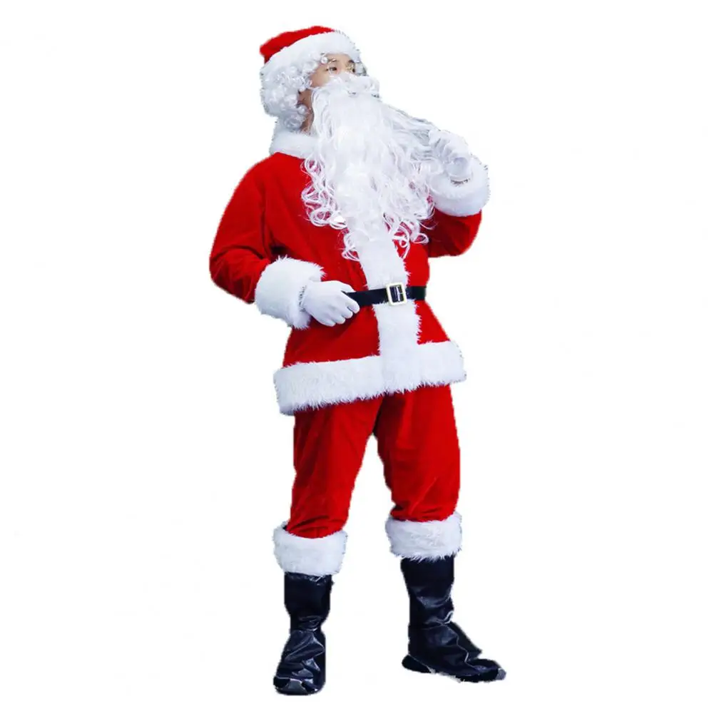 Papai Noel Cosplay Costume Set, Desempenho De Natal, Roupa De Fotografia, Incluindo Top Pants e Chapéu, Drama