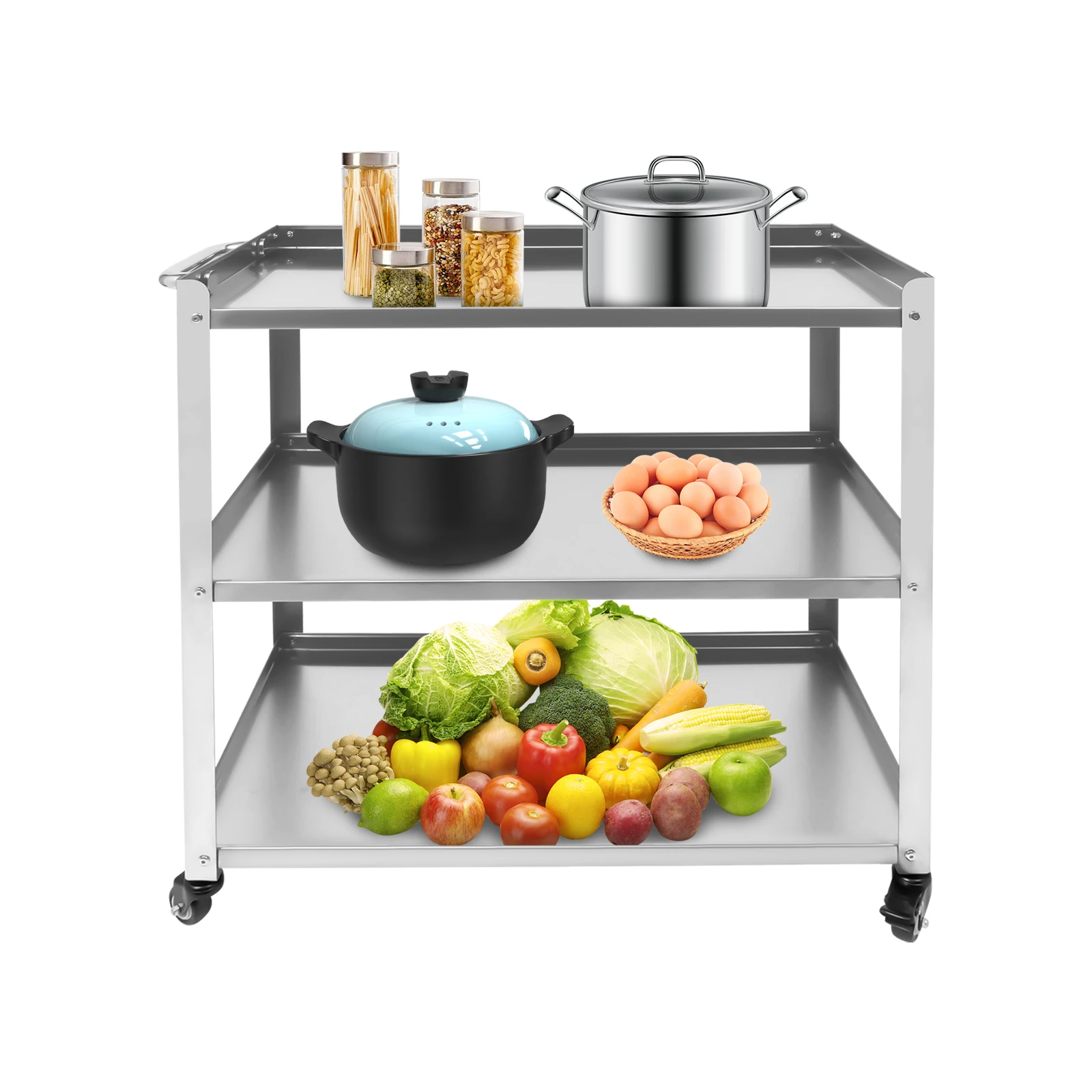 3-Layer Kitchen Trolley Car Stainless Steel Kitchen Trolley Cart, Utility Serving Storage Rolling Car Shelf 29*15.7*29 inch