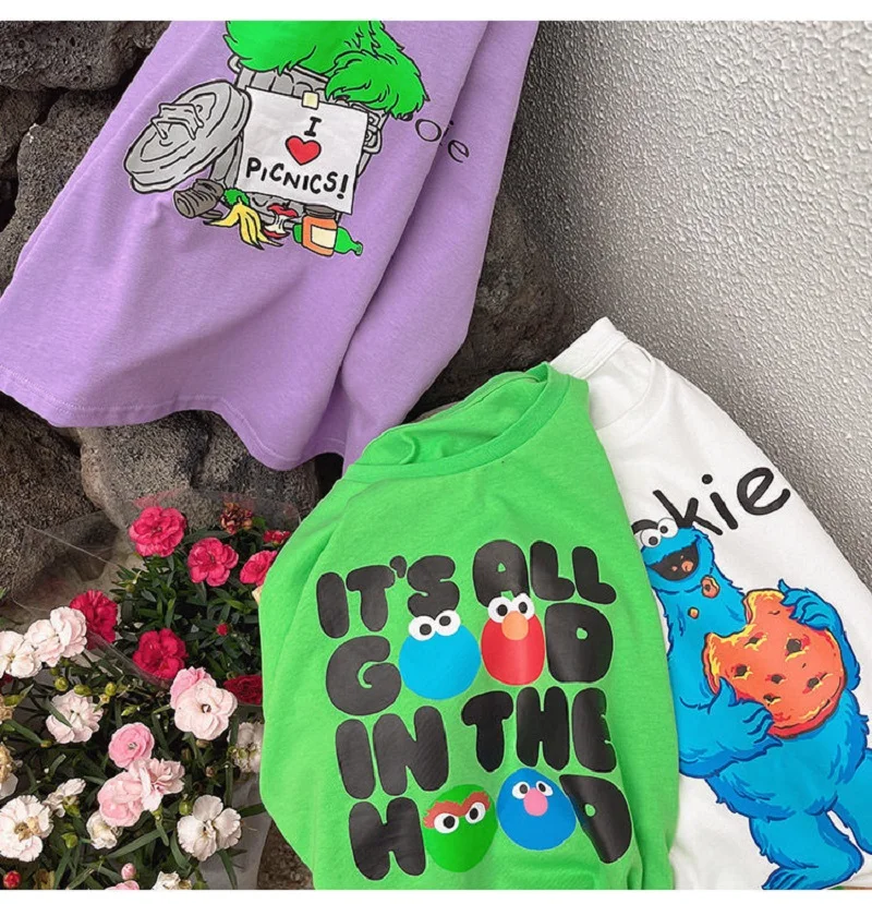 Summer School Kids Loose Cotton Cartoon Shower Tee Tops Baby and Girls Short-Sleeved Base Layer T-Shirt Child Outerwear 1-16Yrs