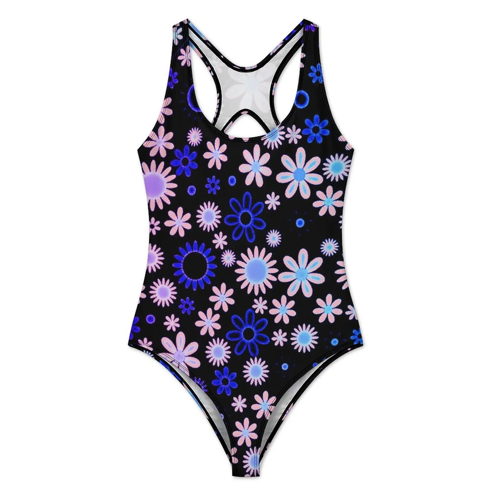 Flower Power Swimsuit Sexy Retro 70s Style One-Piece Swimwear Push Up Swimsuits Simple Holiday Surf Beachwear