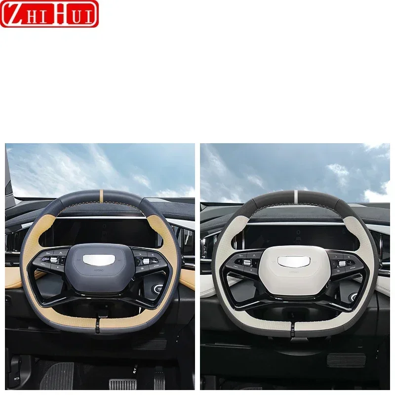 For Geely Atlas 2nd Gen Starray 2024 2023 Car Styling Handsewn Steering Wheel Cover Anti Slip Leather Handle Cover Accessories