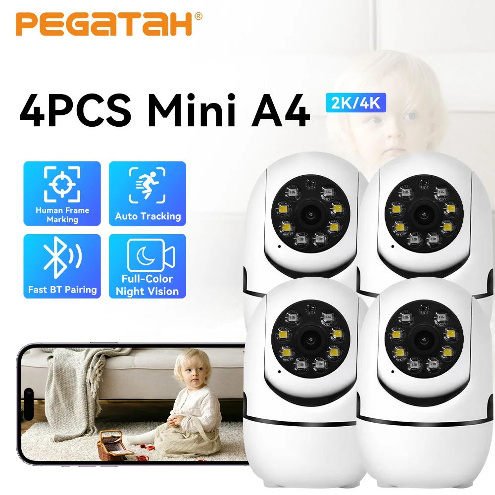 PEGATAH Indoor WiFi Camera Support Motion Detection Two-Way Audio PTZ Auto Tracking CCTV Surveillance Camera Security Protection