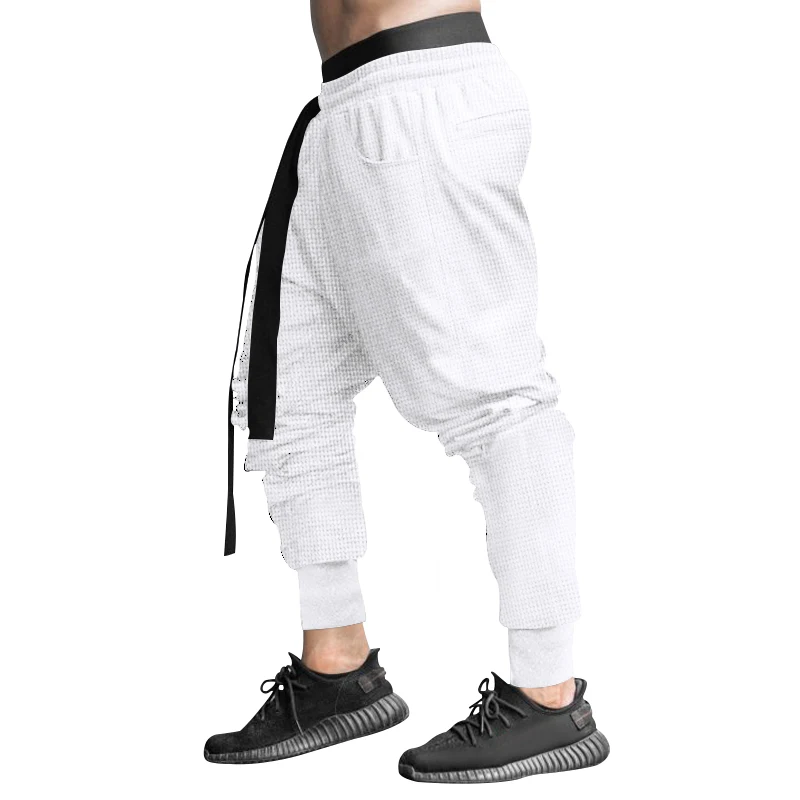 2024 New Men\'s Casual Pants Solid Waffle Male Hip Hop Streetwear Track Pants Joggers Trousers Fashion Harajuku Men Pants