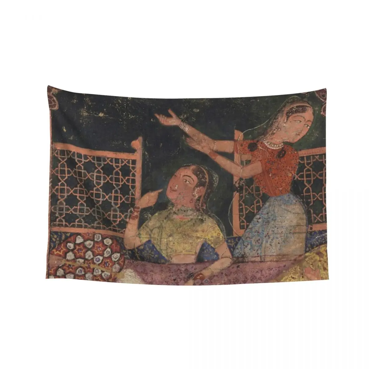 

Hamzanama -Hamzas sons Rostam and Mihrafroz are warned by startled birds Detail Tapestry On The Wall Tapestry