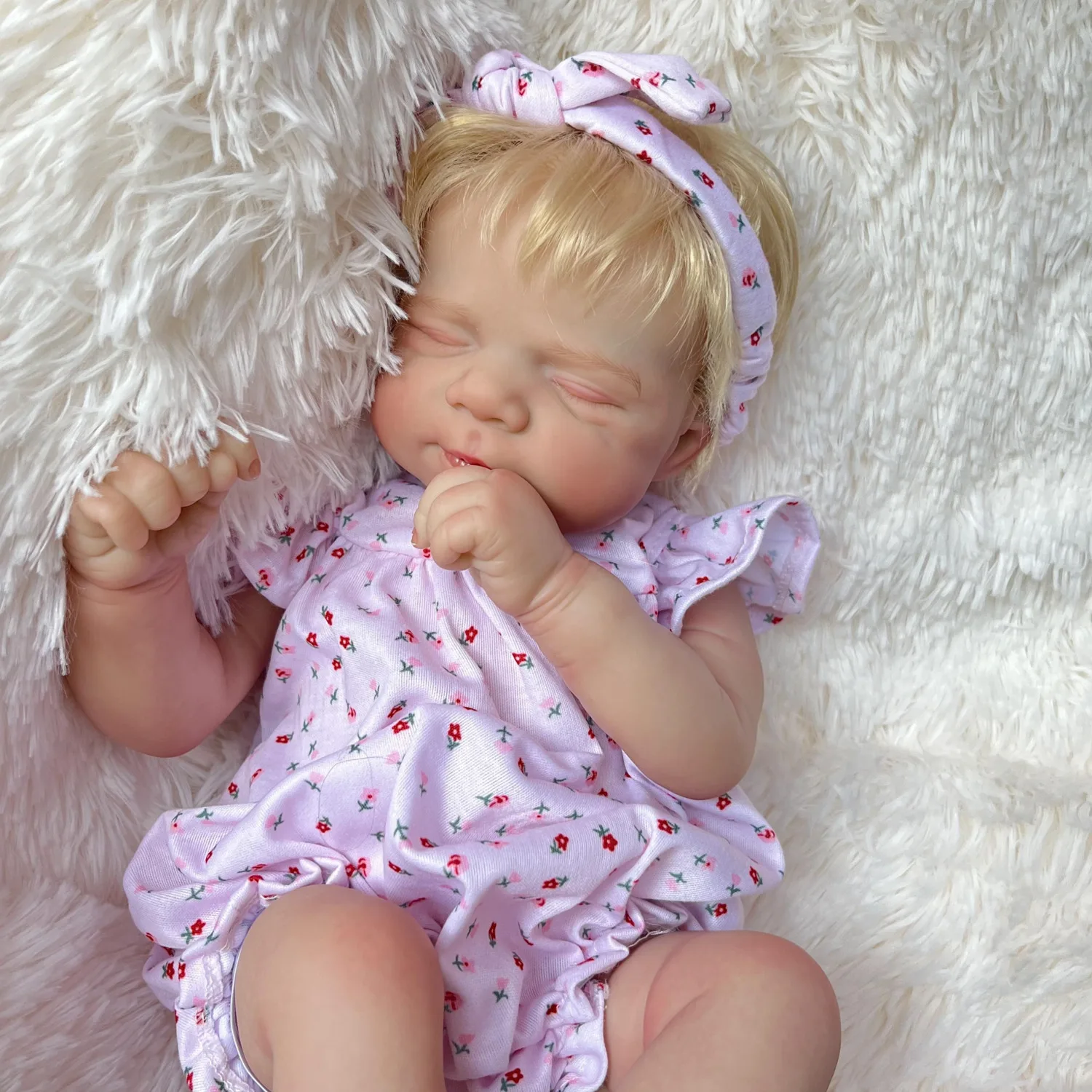 48 CM Asleep Reborn 3D Skin Baby Doll Toy with Blonde Hair Lifelike Vinyl Limbs Cloth Body 18 inch Real Look Doll Handmade