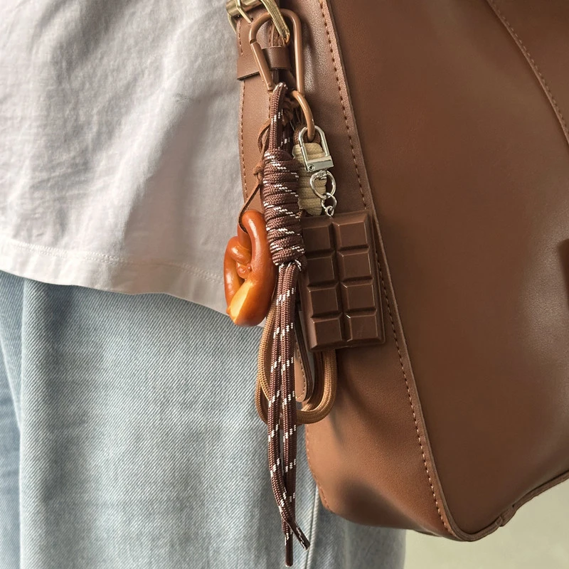 New Braided Rope Bag Pendant Alkaline Water Bread Keychain Pendant Cute Bag Pendant Chocolate Pendant