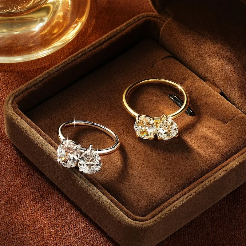 IOGOU 7x9mm Double Pear & Round Cut CZ Lab Diamond Fashion Women Wedding Ring 14k Gold Plated Cubic Zirconia Ring Jewelry Gifts
