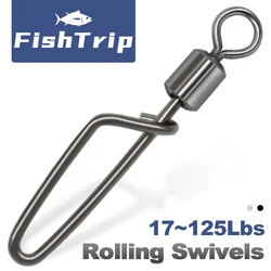 FishTrip 50Pcs Rolling Swivel Coastlock Snap Clips Fishing Connector Stainless Steel Carabiner Quick Change Snap Terminal Tackle