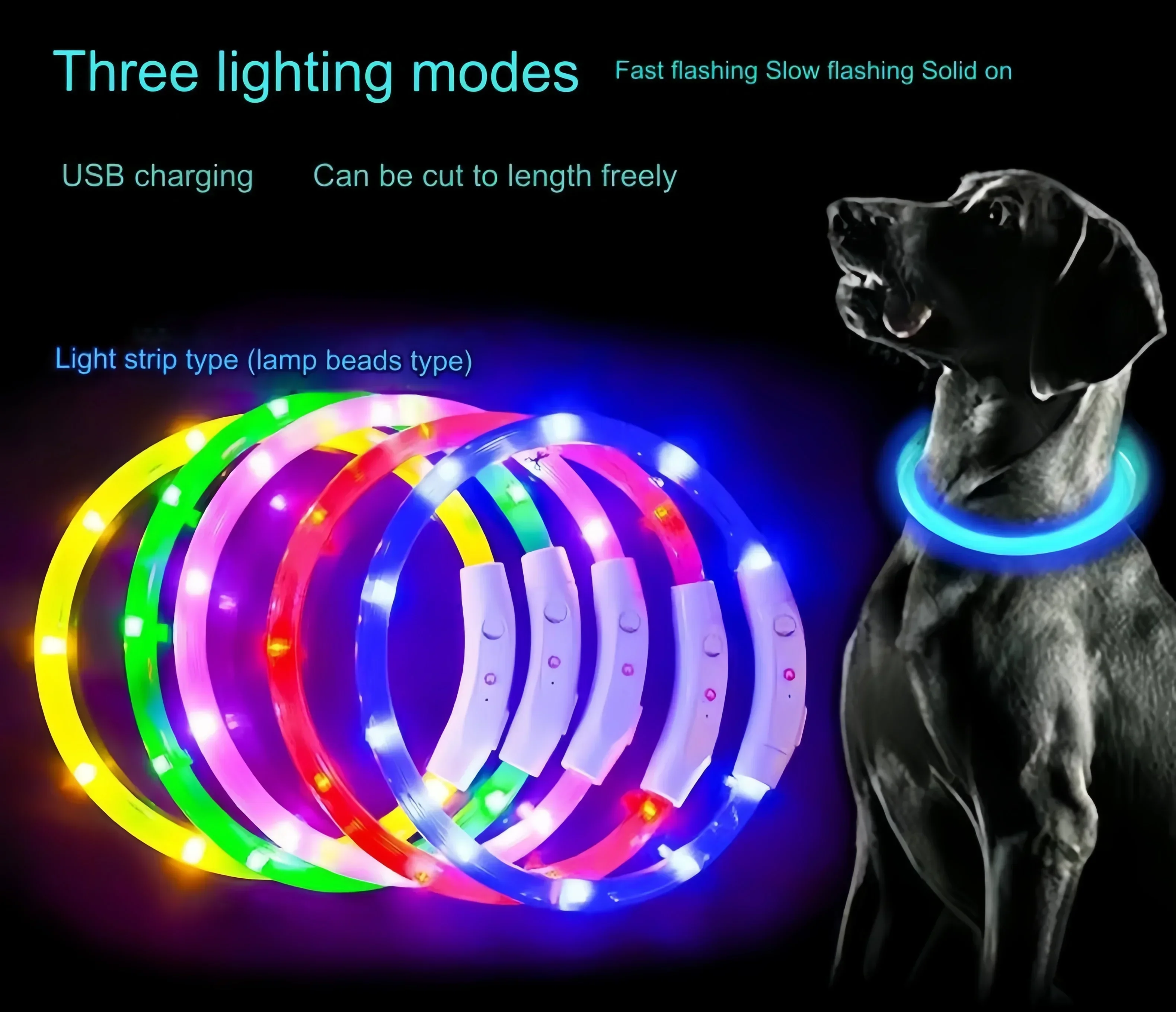 Pet Dog Led Light Collar Luminous Anti-Lost Dog Collar USB Rechargeable Dogs Necklace Collar  Dog Harness Dogs Accessories Pet