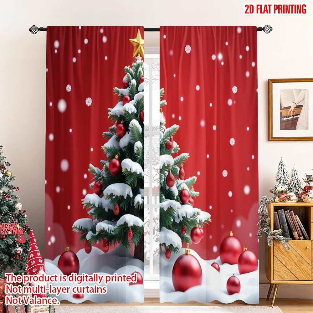 

2pcs 2D flat printing Merry Christmas Popular Window Drapes White Christmas Snowflakes Tree Fabric Without Electricity 0 Use for