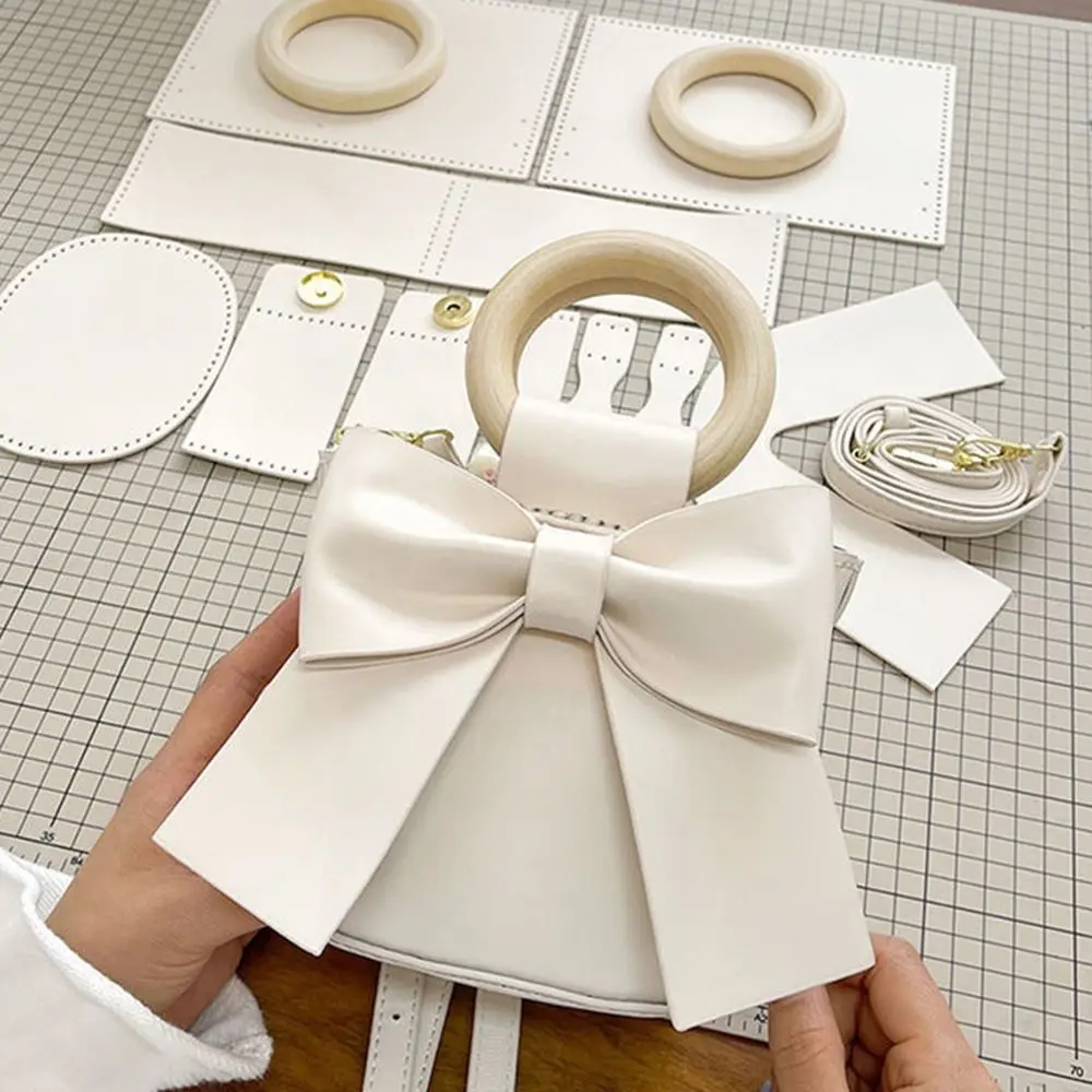 

PU Leather DIY Leather Tote Bag Making Kit Handmade Korean Style Knitting Crochet Purse Woven Set High Quality Cute Bowknot