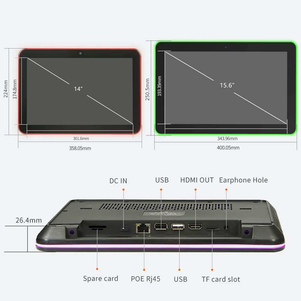 Wall mount 14 15.6 inch LCD touch screen Monitor LED Light Bar Meeting room Android tablet With 2MP Front Camera and  Speakers