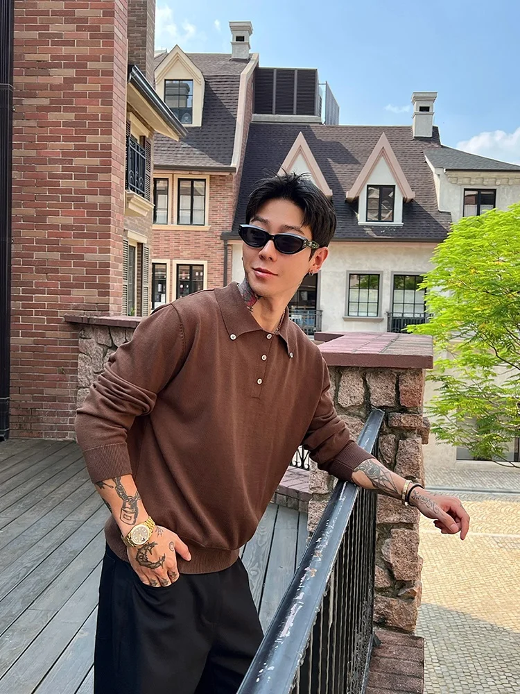 

Мужской повседневный вязаный свитер American Sle High Street свободного кроя с длинным рукавом, с воротником, простой и универсальный