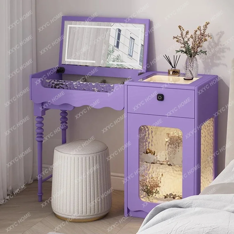 A Simple Girls Glass Vanity Tables Mirror Led Flip Pink Light Bedroom Dressers Makeup Drawers Small