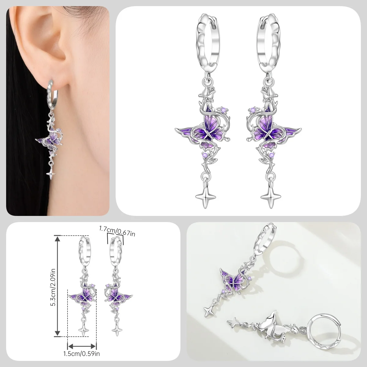 Orstarry S925 Sterling Silber Schmetterling-Blumen-Ohrringe und Halsketten-Set, Exquisites Herz-Hänge-Schmuckset für Damen, Party-Geschenk – Detail 35