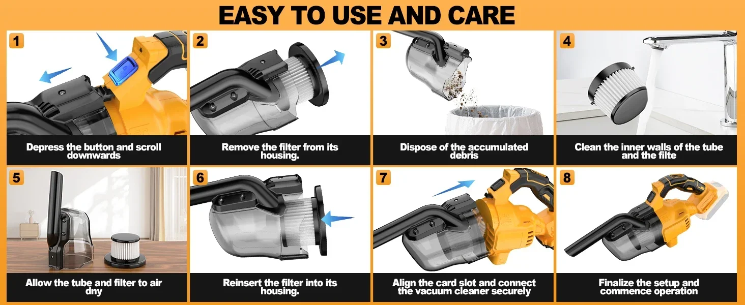 Akku-Staubsauger für Dewalt 20 V Akku, tragbarer Handstaubsauger mit 2 HEPA-Filtern, 4 Multi-Düsen, Heimstaubreiniger – Detail 5