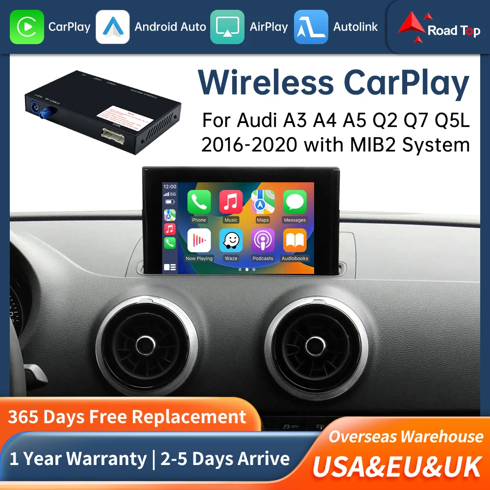 Road Top Wireless Carplay Decoder Interface For Audi A3 A4 A5 Q2 Q7 Q5L 2016-2020 MIB2 System With AirPlay Mirror Link Car Play