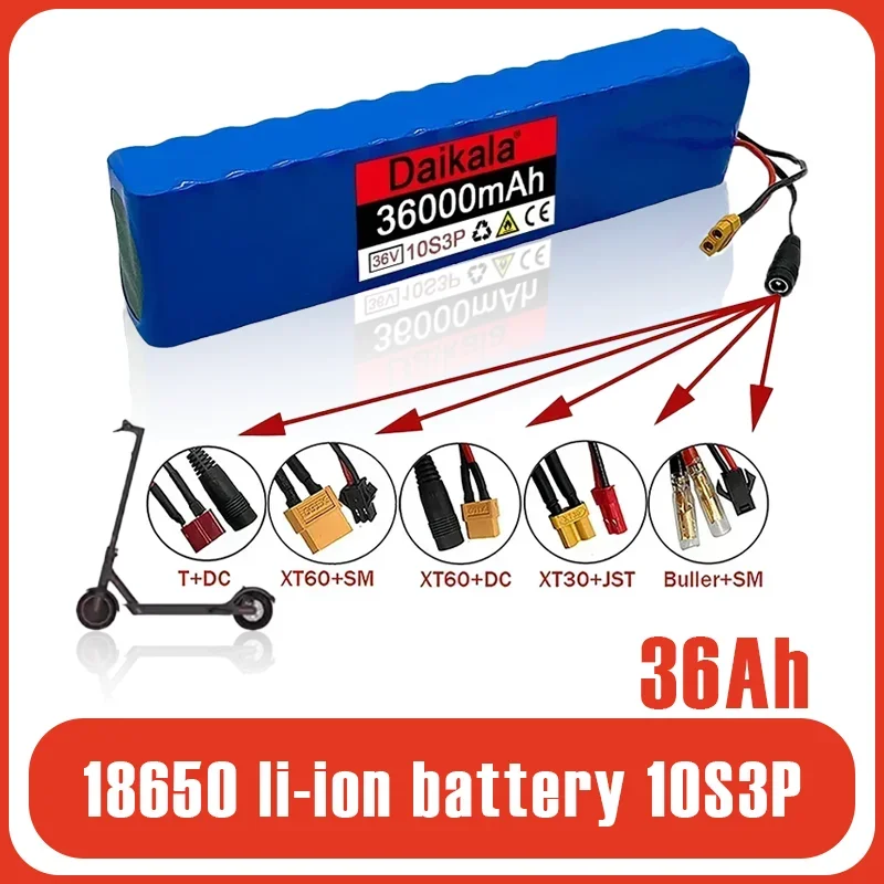 10S3P 36V 36Ah 18650 600W بطارية ليثيوم قابلة للشحن للدراجات والدراجات البخارية والمركبات الكهربائية مع BMS