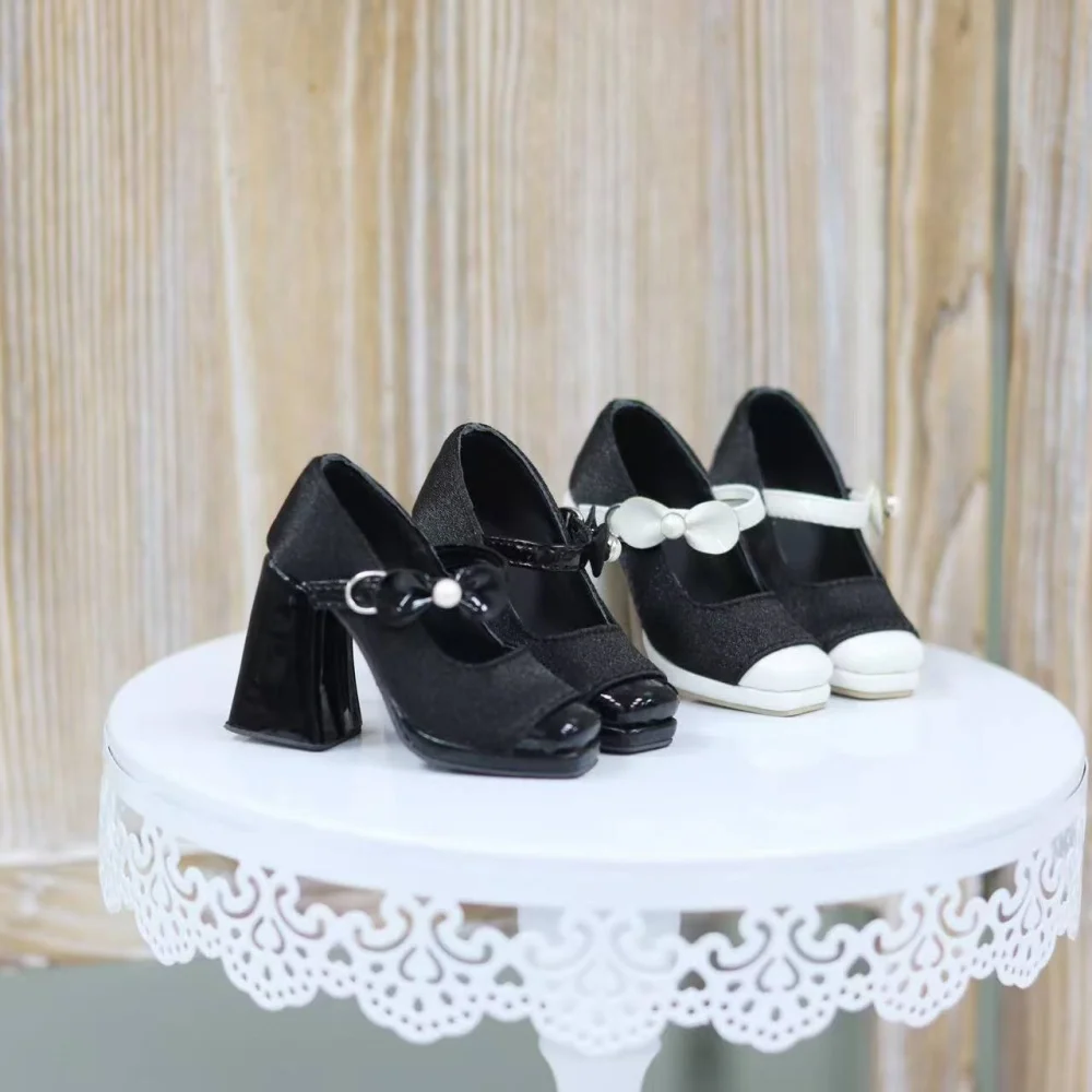 

Обувь для куклы BJD DD/SDGR 1/3, игрушки, подарки, повседневные квадратные жемчужные банты, матовый, натуральный шелк, черный, белый цвет, элегантные аксессуары для кукол на высоком каблуке