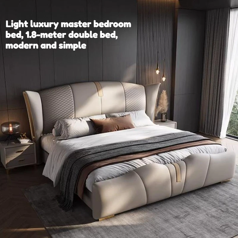 Upholstered Luxury Bed 200x220cm Frames Vanity Minimalist Metal Leg Support Bed Sleeping Headboard Bedroom Home Furniture