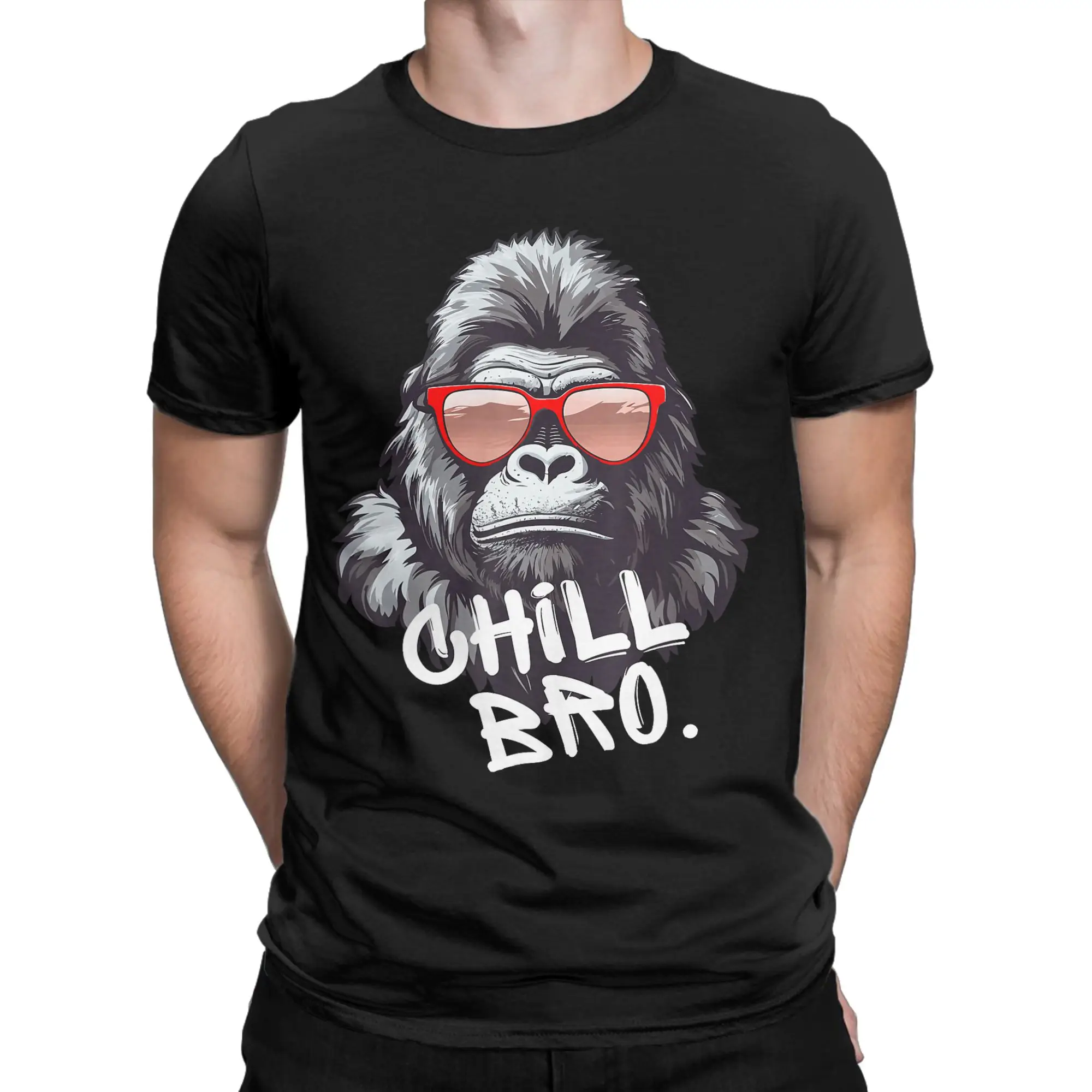 Men Chill Bro Cool Chimp with Sunglasses Gamer T Shirt  Cotton Clothing Cool Short Sleeve Round Neck Tees Summer T-Shirt
