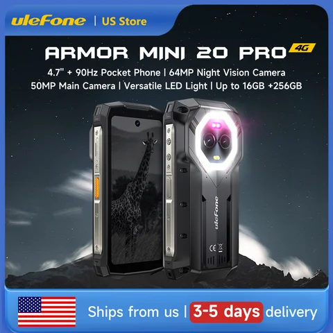 Ulefone Armor Mini 20 Pro 5G 4.7' Rugged Phone 64MP Night Camera 6200mAh Smartphone LED Light 16+256GB Android 14 Mobile Phone