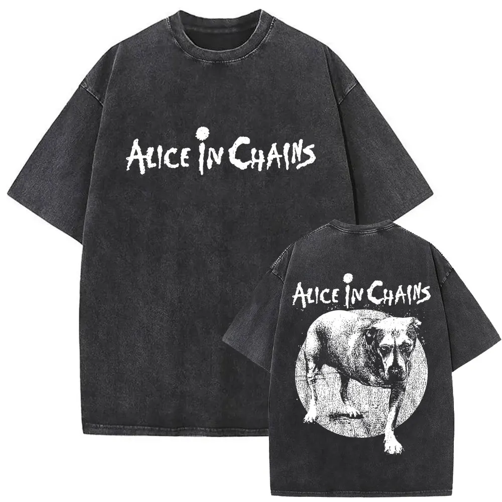 

Washed Vintage Rock Band Alice in Chains Double Sided Print T-shirt Men Women Cotton Casual Retro T Shirt Men's Oversized Tees