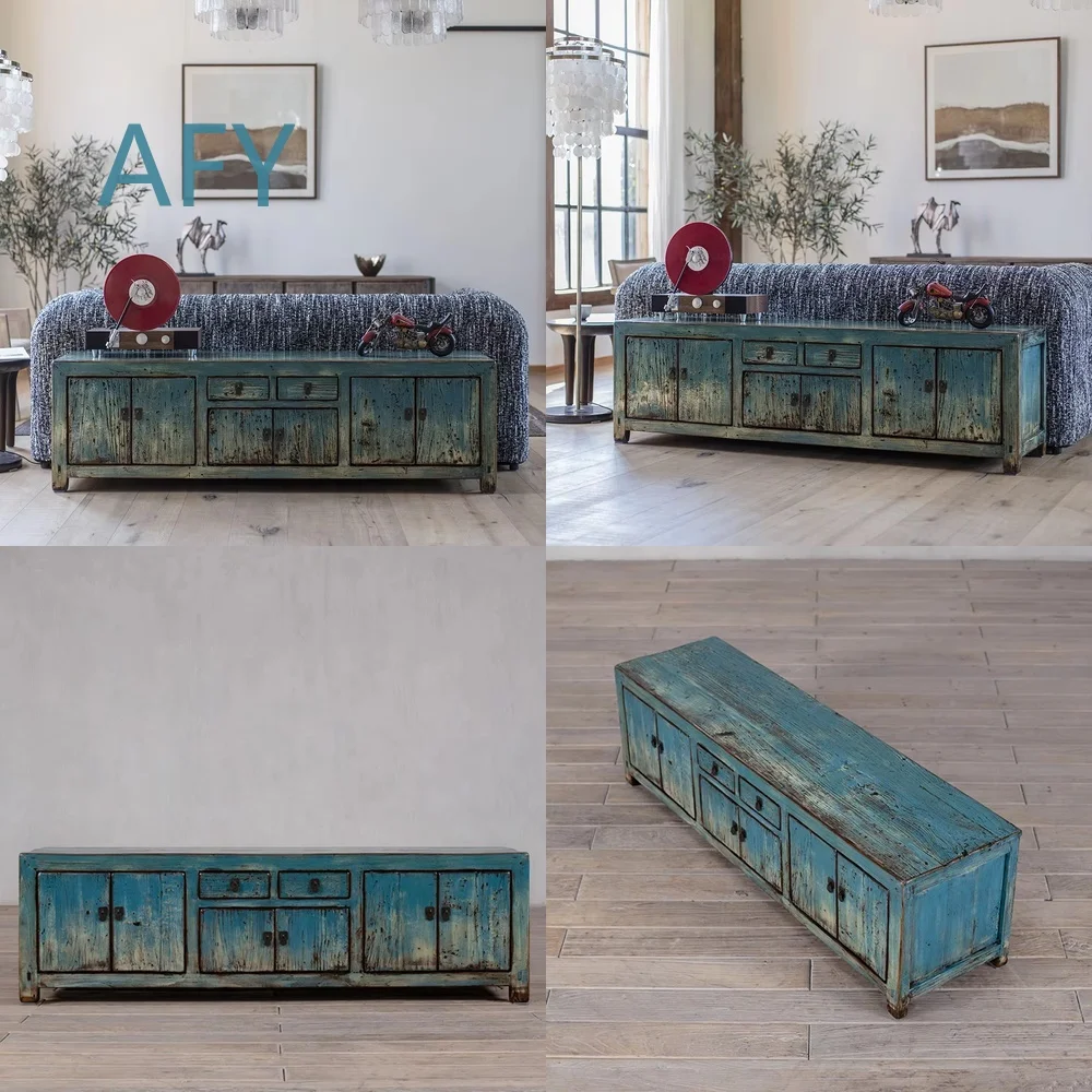 Vintage Style Solid Wood Dining Cabinet for Chinese Traditional Home Decor Storage Furniture for Living Room with Hand