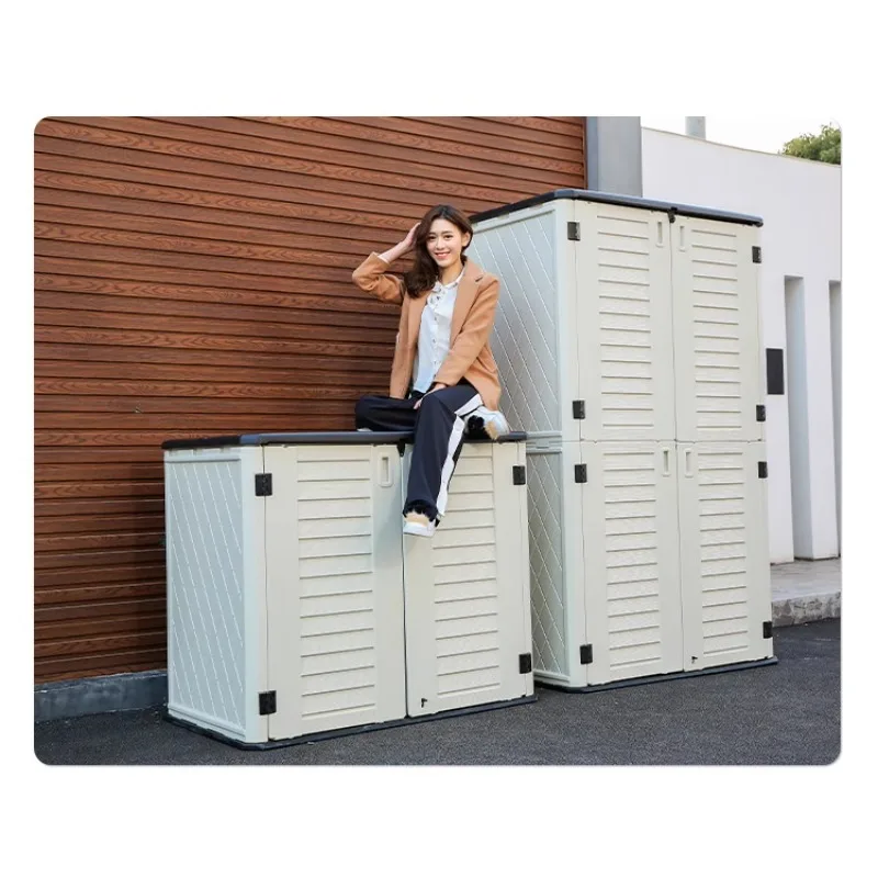 

Outdoor storage cabinet Large capacity sunscreen waterproof household plastic Multi-layer storage balcony Outdoor sundries stora